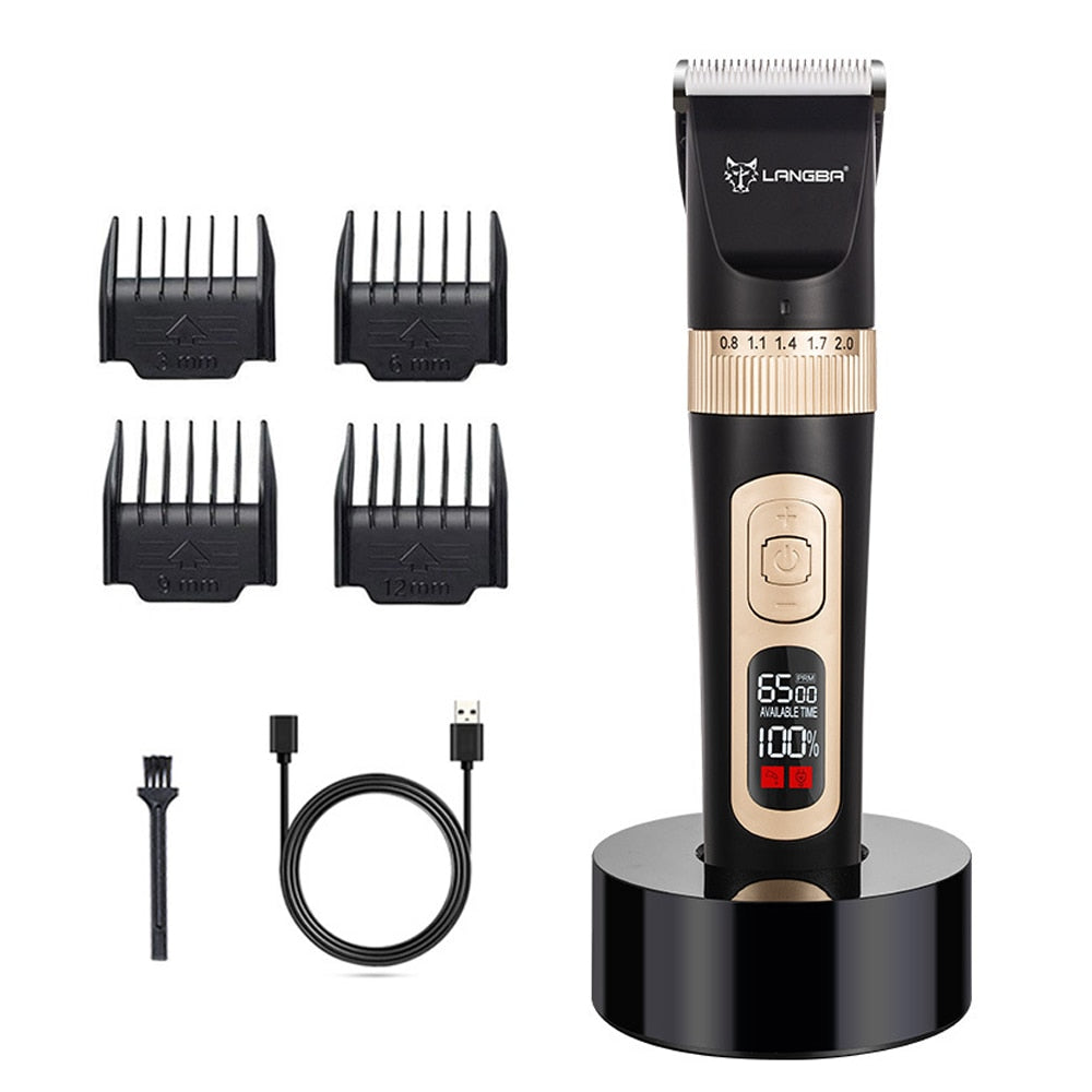 Professional Pet Dog Grooming Hair Clipper 4-Speed Quiet Electric Trimmer Pet Haircut Rechargeable Stand Base Cordless Kit - anconmall