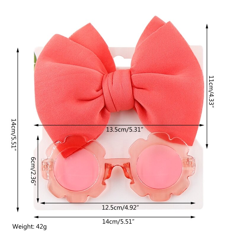 1Set Children Baby Girls Sunglasses Hair Band Set Solid Color Cartoon Glasses Knot Bow Headband Photo Props Gifts