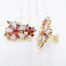 Flowers Colourful Stone Studs Earrings,Europe Yellow Gold Color Handcrafte Jewelry For Women,2022 New Gift 925 Sterling Silver