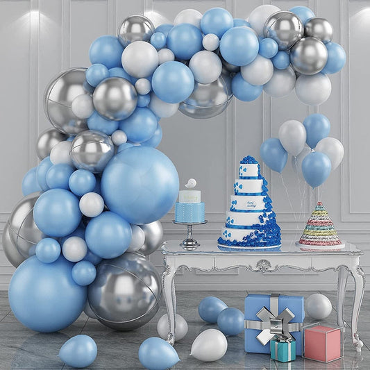 121Pcs Macaron Blue White Silver Balloons Garland Arch Kit Silver 4D Foil Balloons for Baby Shower Wedding Birthday Party Decor - anconmall