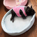 Reversible Pet Dogs Bed Mat Oval Striped Lounger Cushion 4 Seasons Washable Lightweight Summer Cooling Beds for Cats and Puppies - anconmall