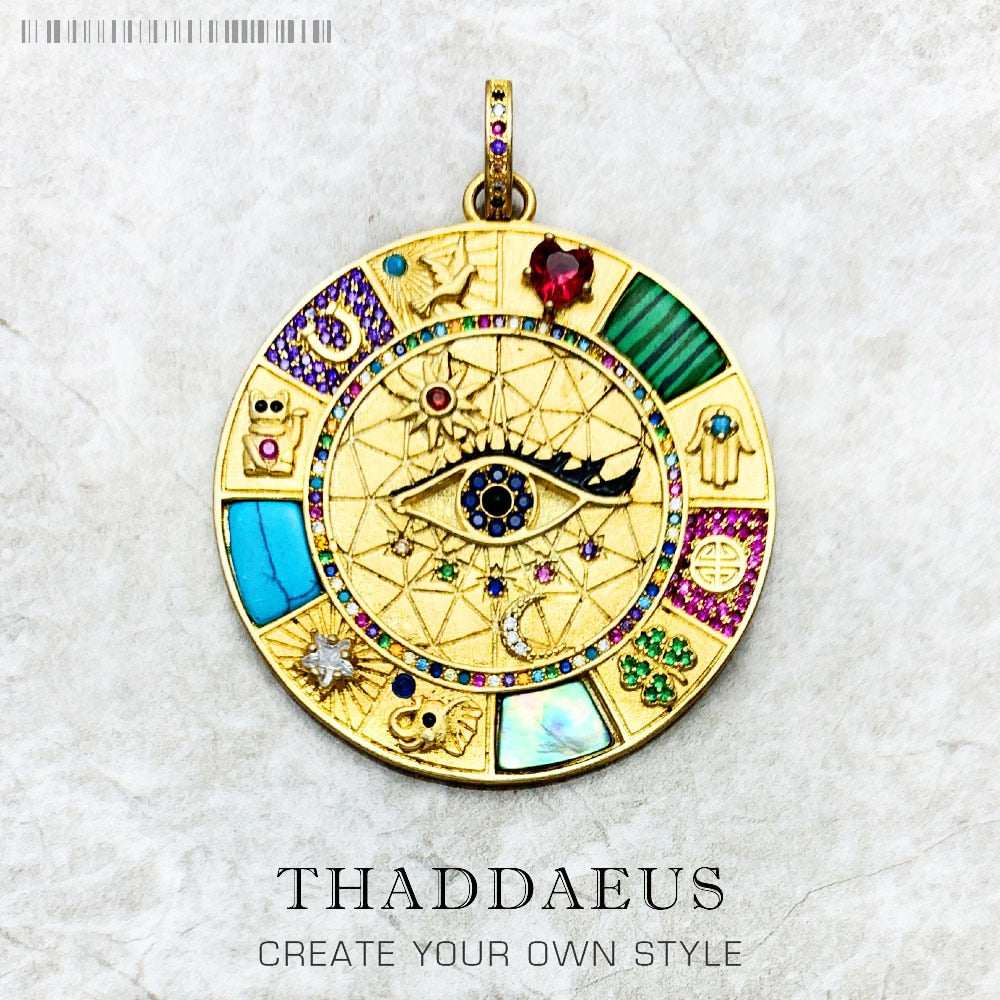 Pendant Large Amulet Magical Lucky Heart Cat Elephant Clover Symbols Fatima Golden Jewelry 925 Sterling Silver Women Men Gift