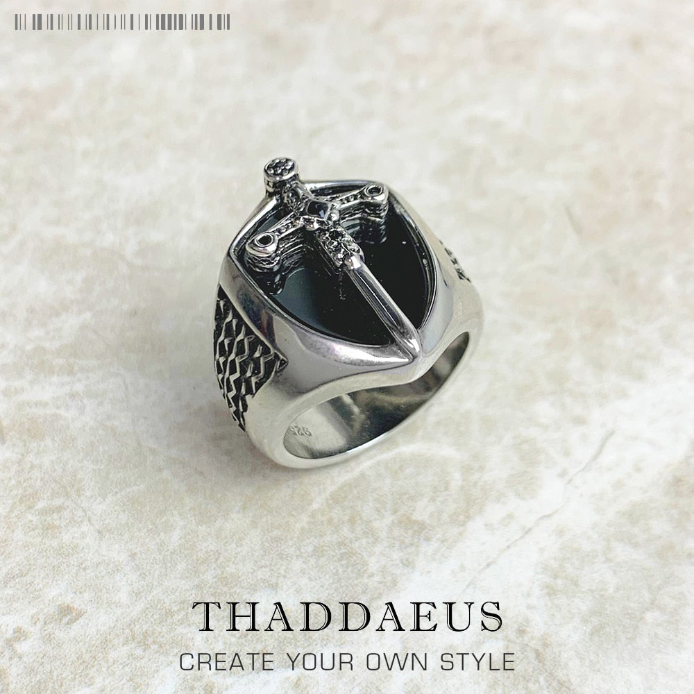 Signet Ring Mystical Sword 925 Sterling Silver Vintage Strength Gift for Women Men 2022 Summer Fine Jewelry