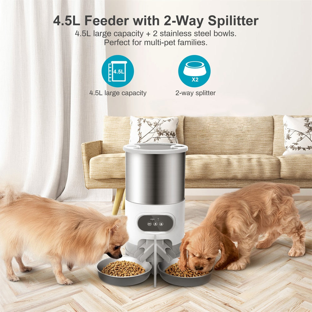 Smart APP Pet Feeder Cat And Dog Food Automatic Dispenser Stainless Steel Bowl Cats And Dogs With Recording Timing Feeding