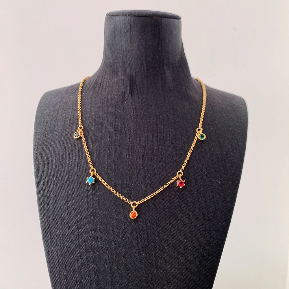 Colourful Stones Golden Necklace Link Chain Fine Jewelry Europe 925 Stering Silver 2022 Brand New Bohemia Gift For Women