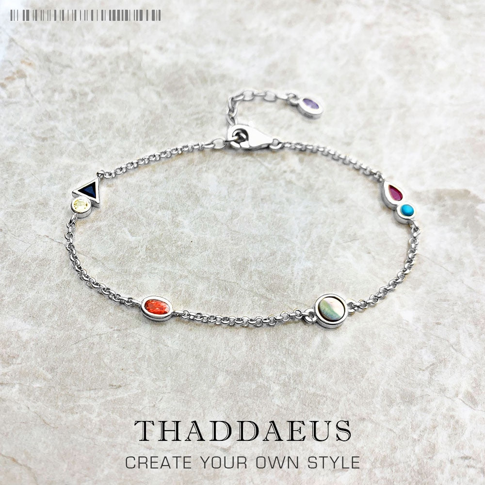 Bracelet Colourful Stones Playful Link Chain 925 Sterling Silver Paradisiacal Nature Jewelry Europe Women Bohemia Creative Gift