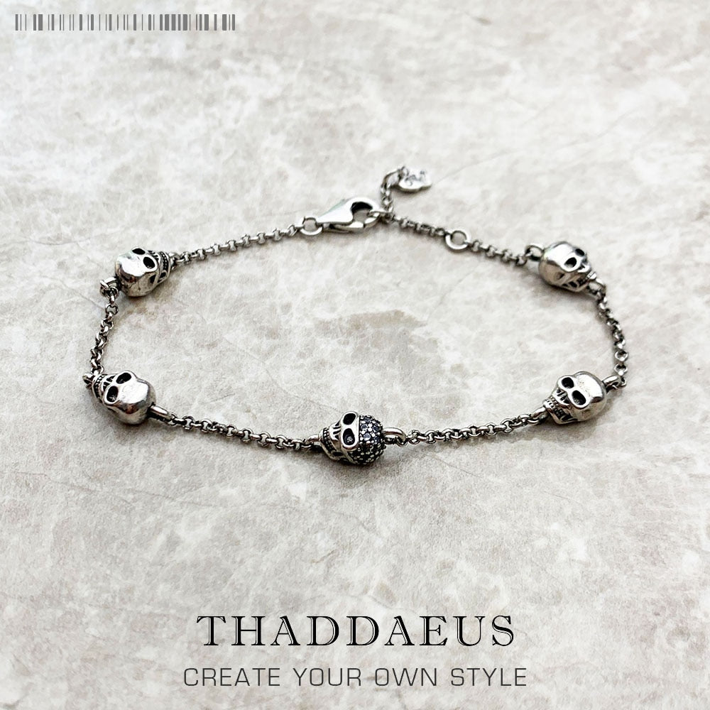 Five Exquisite Feminine Skulls Bracelets Autumn Link Chain 925 Sterling Silver Jewelry Rebel Gift For Women