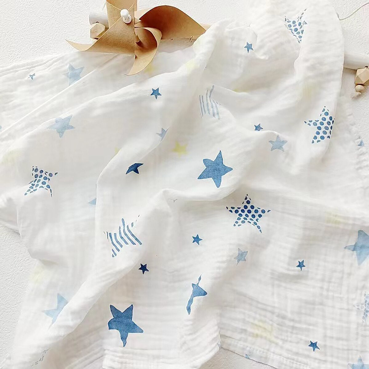 hibobi Baby Blanket Soft Thin Cotton Stars Print Bath Towel Wrap Cover Solid Color Bedding for Infant Newborn Boys Girls Unisex