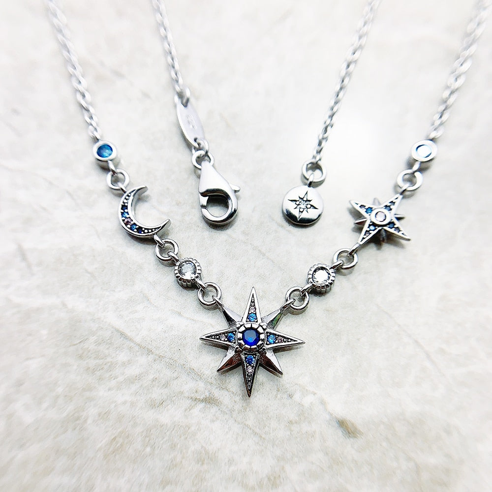 Royalty Star & Moon Necklace 2023 Spring New Link Chain Fine Jewelry Europe 925 Stering Silver Bijoux Trendy Gift For Women
