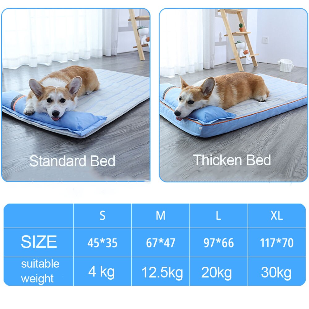 Indoor Pet Bed Summer Cooling Pad Cool Pet Ice Pad with Pillow Kennel Cushion Ice Pad Breathable Non-slip Dog Cooling Mat - anconmall