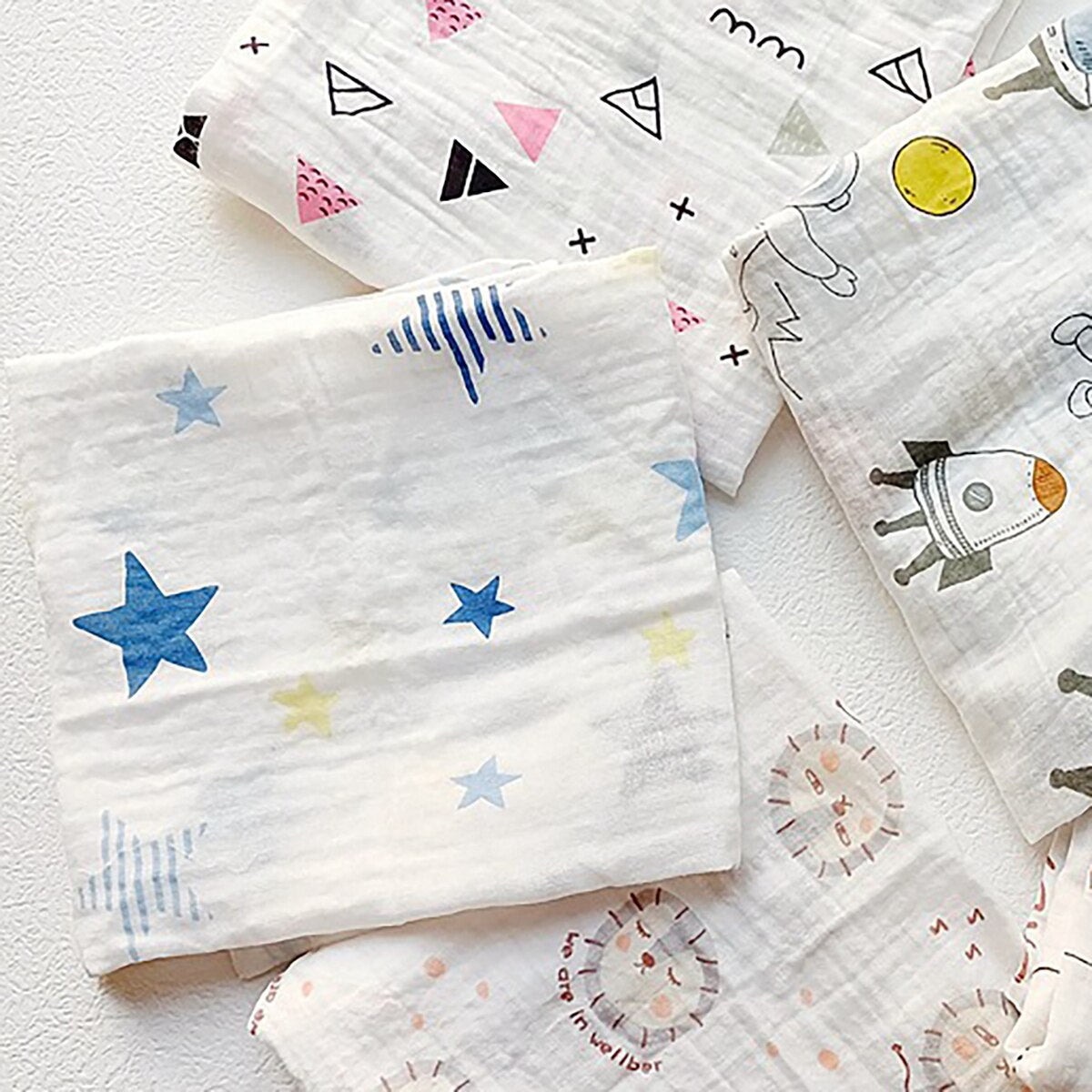 hibobi Baby Blanket Soft Thin Cotton Stars Print Bath Towel Wrap Cover Solid Color Bedding for Infant Newborn Boys Girls Unisex