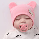 Newborn Baby Cute Bear Ears Beanie Letters Label Infant Toddler Solid Color Cotton Elastic Hospital Hat 0-6 Months