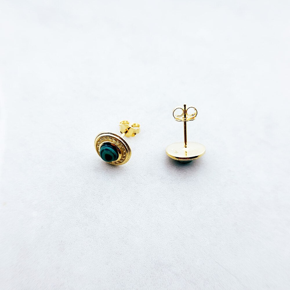 Green Stone Round Gold Stud Earrings,Europe Vintage Good Fine Jewerly For Women,2022 Brand New Gift In 925 Sterling Silver