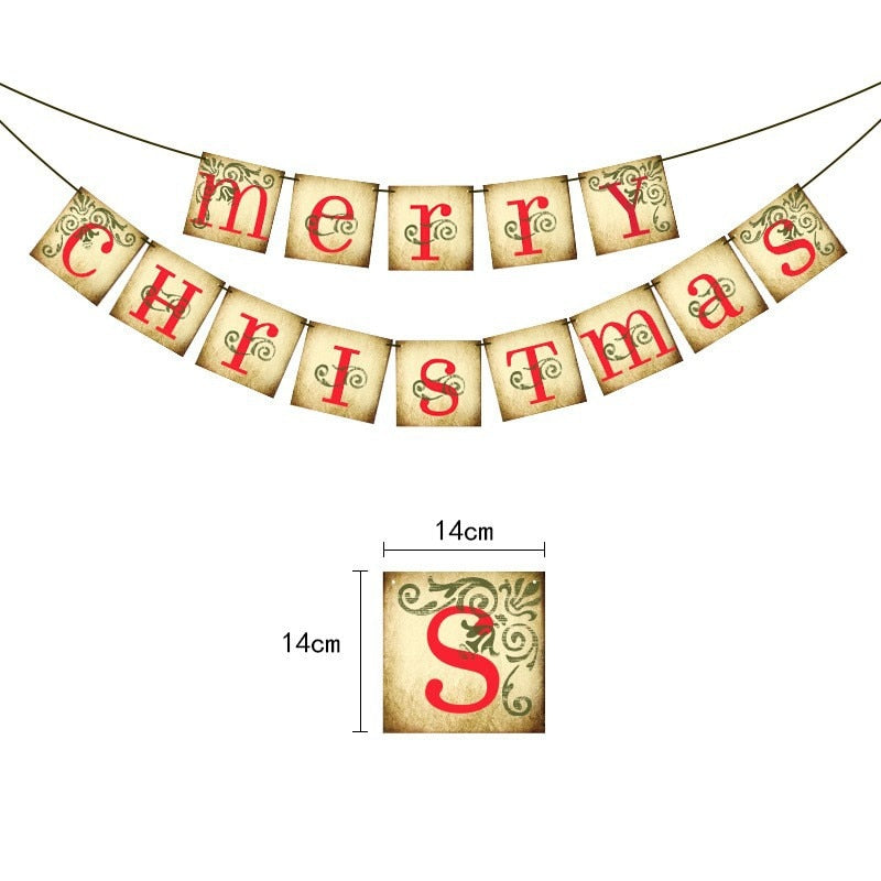 Merry Christmas Banner Garland Vintage Xmas Decorations for Home Indoor Navidad Natal Gift Fireplace Hanging Decor New Year 2023