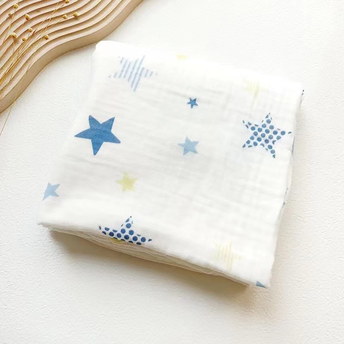 hibobi Baby Blanket Soft Thin Cotton Stars Print Bath Towel Wrap Cover Solid Color Bedding for Infant Newborn Boys Girls Unisex