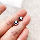 Stud Earrings Dark Blue Lotus Europe Style Glam Fine Jewerly For Women Gift In 925 Sterling Silver