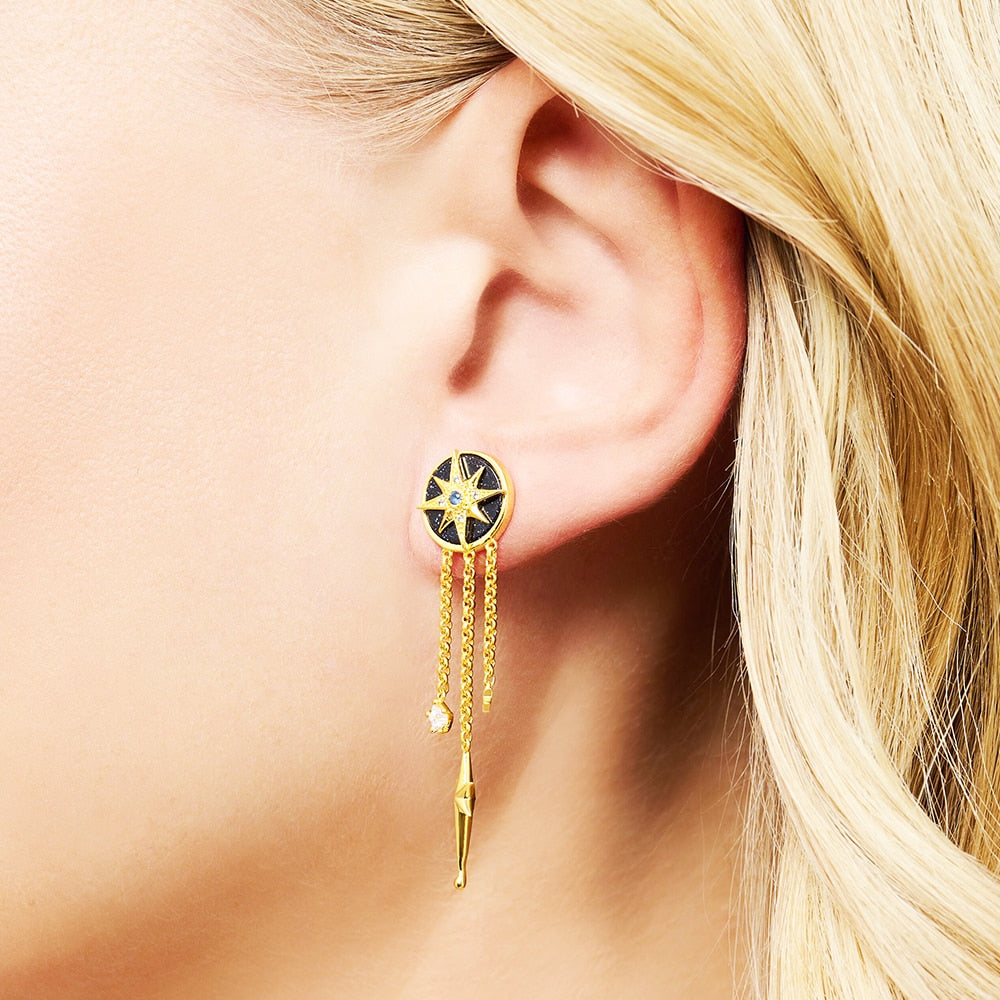 Earrings Royalty Star With Stones,Europe Fine Jewelry For Women,2023 Winter Lucky Gift In Sterling Silver 925