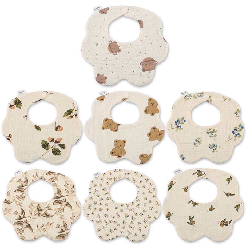 Baby Bibs Super Soft Cotton Gauze Baby Drooling Bibs Newborn Baby Saliva Towel Cute Print Petal Bib for Infants Toddlers