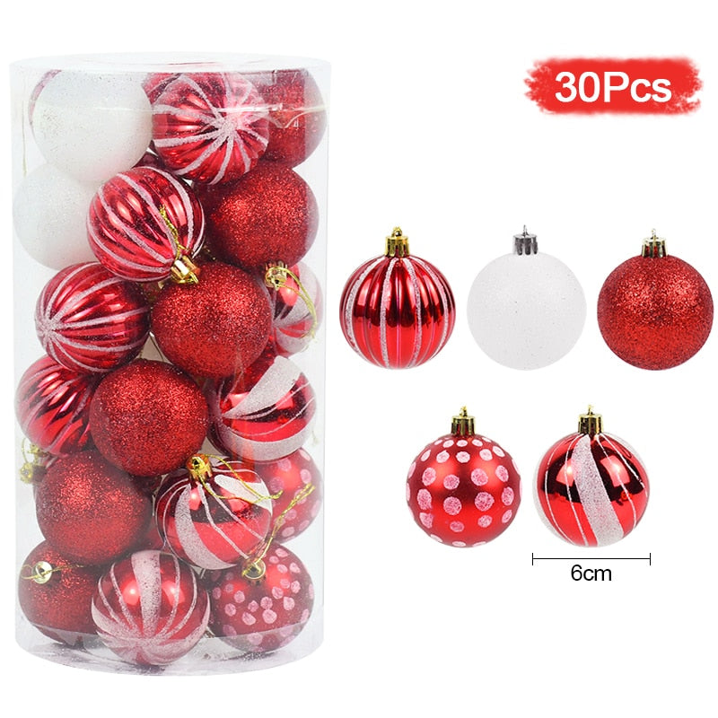 30Pcs 6cm Christmas Tree Balls Ornament Red White Hanging Pendant Christmas Decorations For Home 2022 Navidad New Year 2023 Gift
