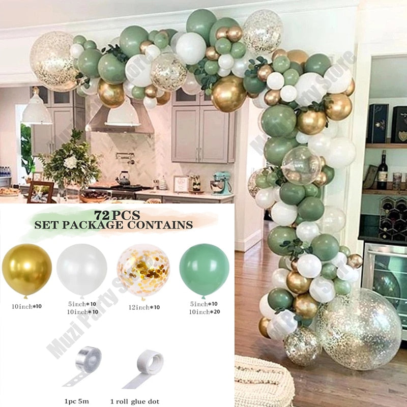Avocado Green Balloons Garland Arch Kit Gold Confetti White Skin Balloons Set for Birthday Wedding Baby Shower Decor - anconmall