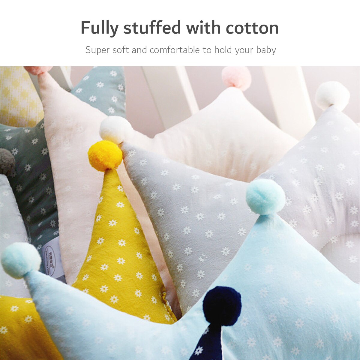 hibobi Baby Pillow Crown Shape Print Stereotype Cotton Anti Roll Sleeping Support Pillow Concave Design Prevent Flat for Newborn