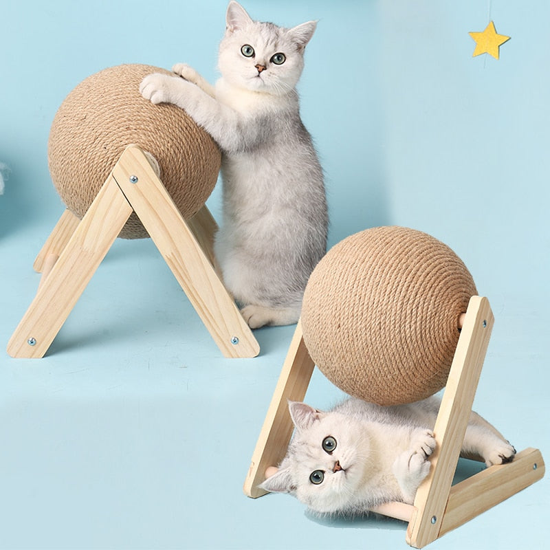 Cat Scratching Ball Wood Stand Pet Furniture Sisal Rope Ball Toy Kitten Climbing Scratcher Grinding Paws Scraper Toys For Cats - anconmall