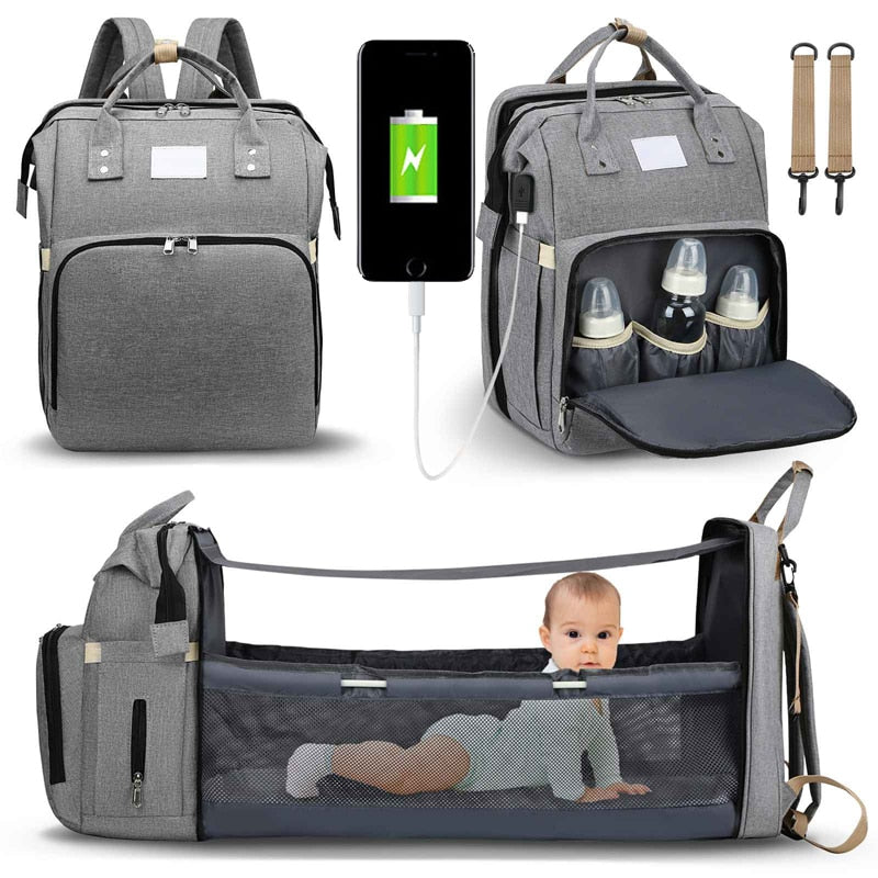 Portable Crib Nappy Backpack Bag Mummy Large Maternity Bag For Baby Multi-function Waterproof Outdoor Travel Diaper Bags