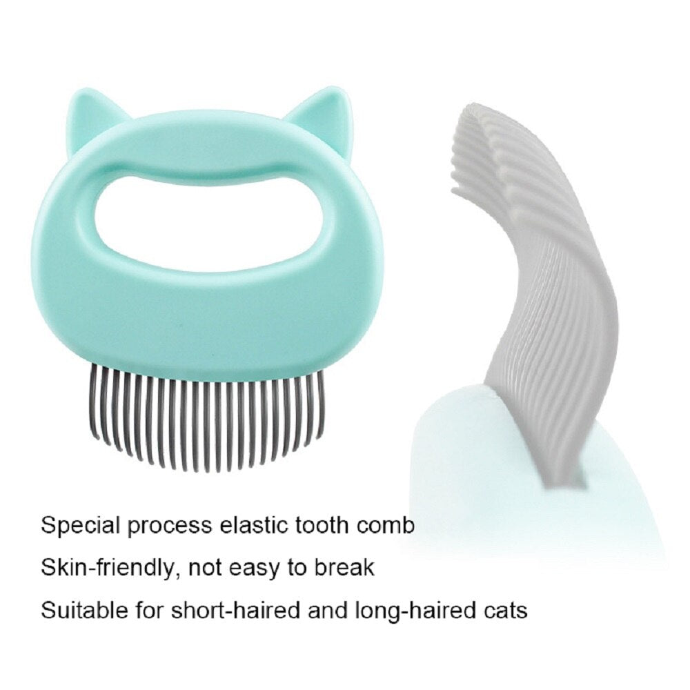 Pet Grooming Comb with Elastic Soft Needles Suitable for Short-Haired Cats, Cat Face Shaped Deshedding Massage Hair Removal Comb