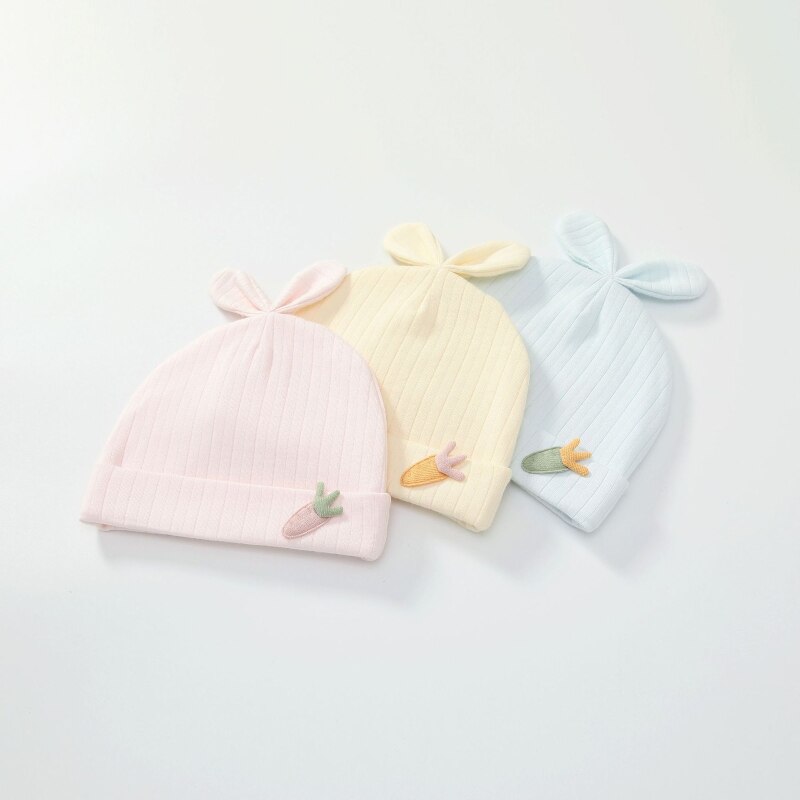 Baby Knit Beanie Hat with Bunny Ears for Boy Girl 0-3 Months Breathable Hats Infant Skull Cotton w/ Micro Stretchy