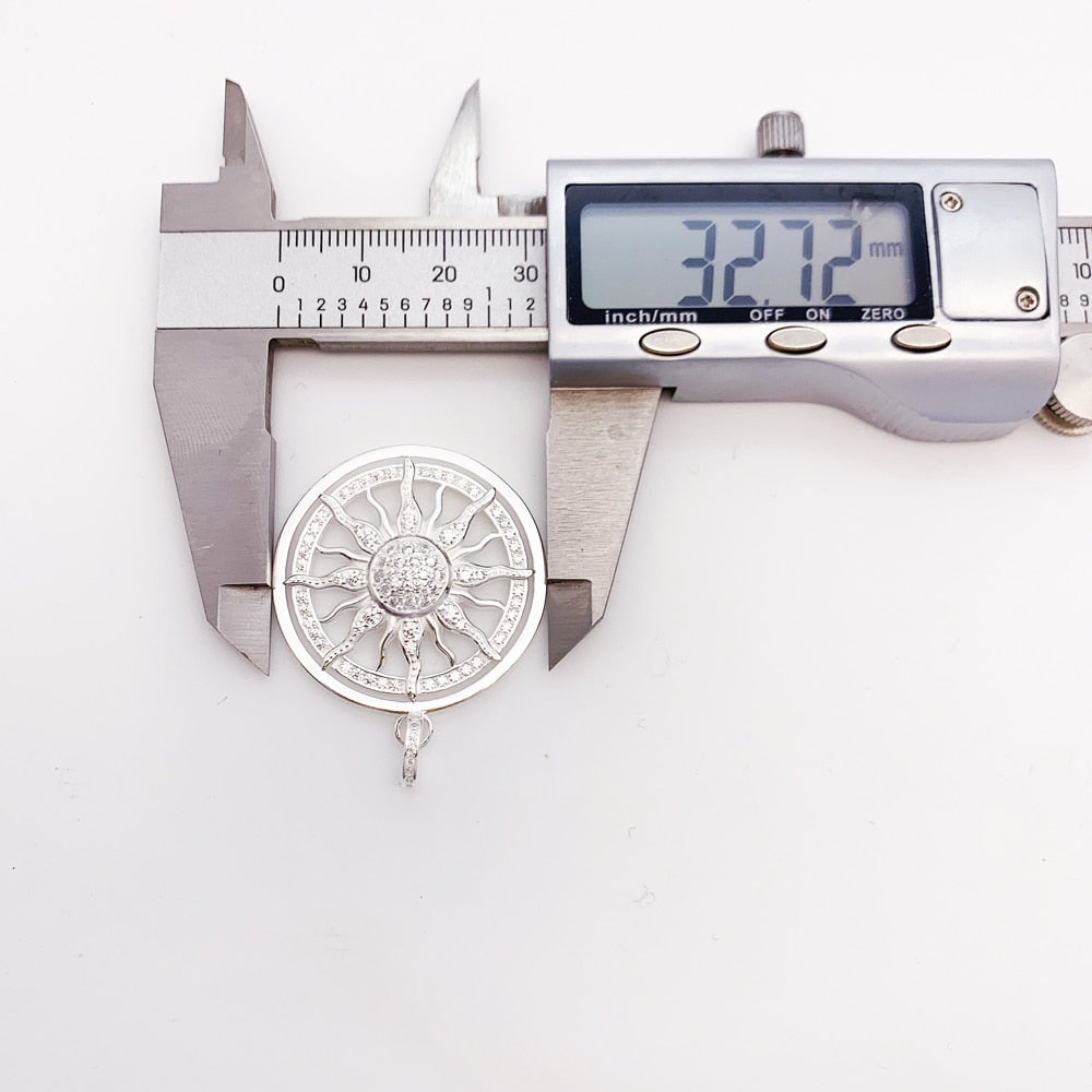 Pendant Amulet Sun White CZ Pave,Fashion 925 Sterling Silver Jewelry Europe Style Accessorie Gift For Men Woman