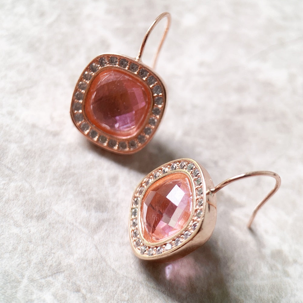 Pink Square Drop Earrings Cosmo New Europe Style Fine Jewelry For Women Romantic Gift In 925 Sterling Silver