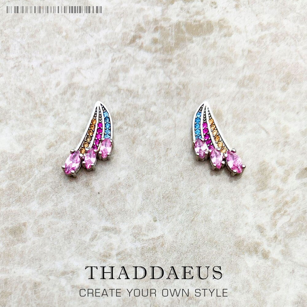 Ear Studs Hummingbird Wing,Unusual Rainbow Look Jewerly For Women Summer New Bohemia Powerful Gift In 925 Sterling Silver
