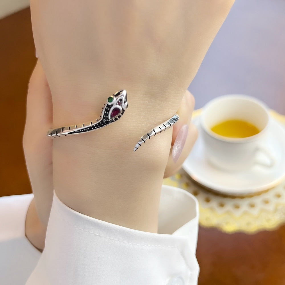 Bangles Snake Europe Style Fine Jewelry For Women Spring Brand New Bohemia Gift In Blackened 925 Sterling Silver