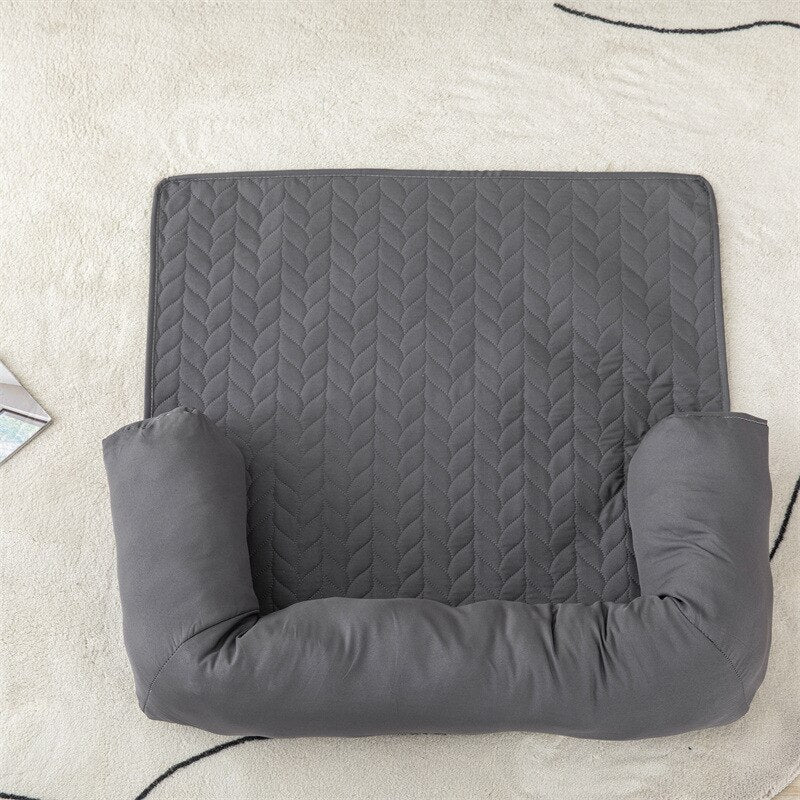 Four Seasons Waterproof Multifunctional Quilting Dog Bed Mat with Neck Bolster Machine Washable Sofa Cushion for Pet Dogs Puppy - anconmall