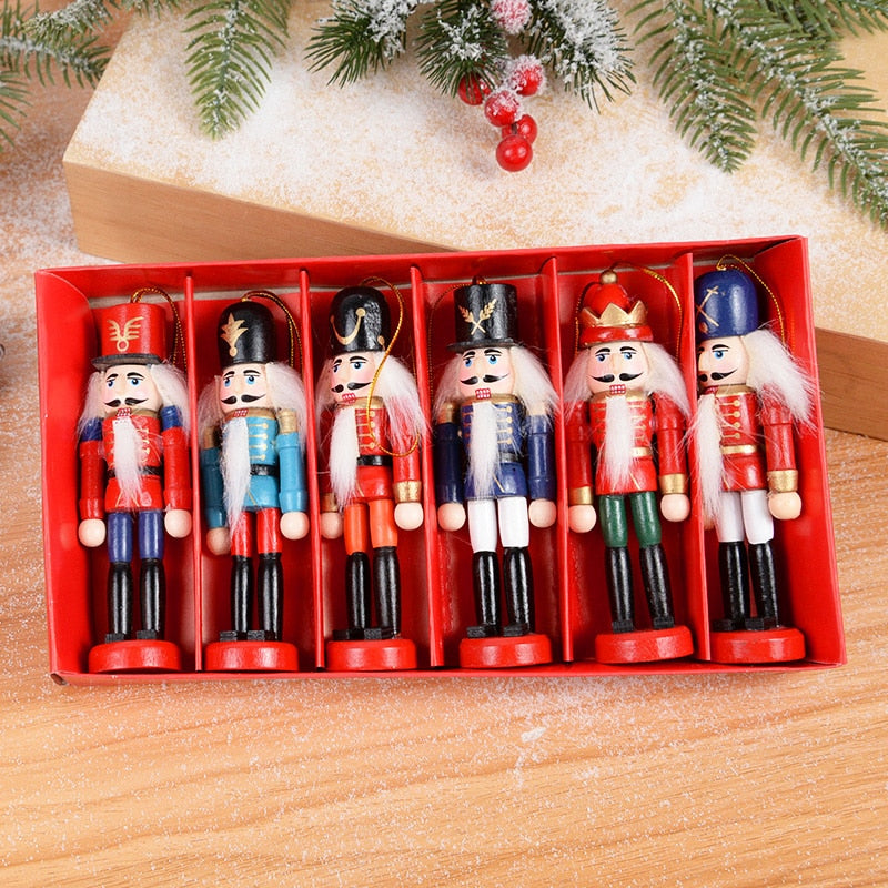 6pcs/box Christmas Nutcracker Soldier Wooden Ornaments Xmas Tree Hanging Pendants Doll Kids New Year Gift Natal Home Decorations