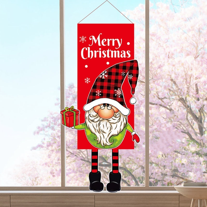 Christmas Door Hanging Banner Porch Santa Claus Faceless Doll Merry Christmas Flag Decorations For Home Navidad Ornament Pendant