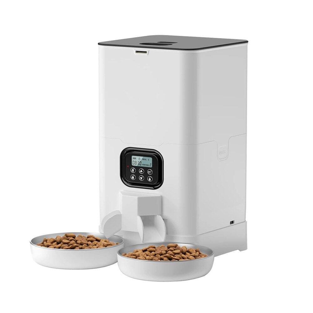 6L WiFi APP Control Automatic Cat Feeder Pet Kibble Dispenser For Dogs Double Meal Stainless Steel Bowl Smart Pet Food Bowl