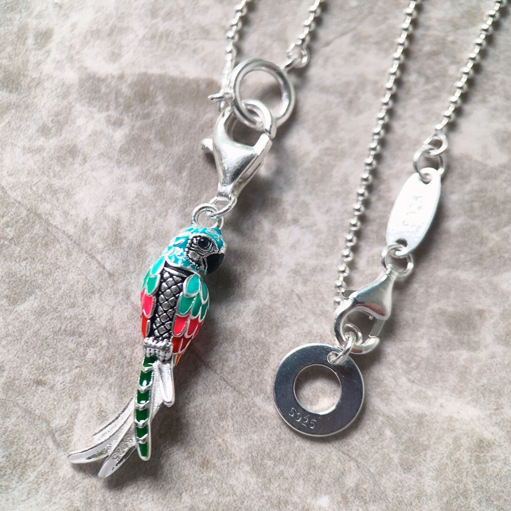 Charm Necklace Parrot Paradise Bird Summer Brand New Fashion Jewelry Europe 925 Sterling Silver Bohemia Gift For Women