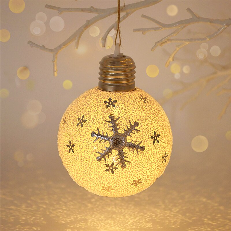 2023 LED Christmas Ball Lights Snowflake Elk Pattern Xmas Tree Hanging Pendant Ornaments Christmas Decorations for Home New Year