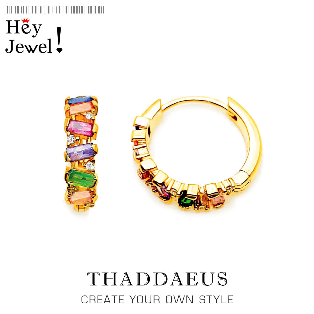 Hoop Earring Golden Colourful Stones Europe Style Glam Fine Jewerly For Women New Bohemia Gift In 925 Sterling Silver
