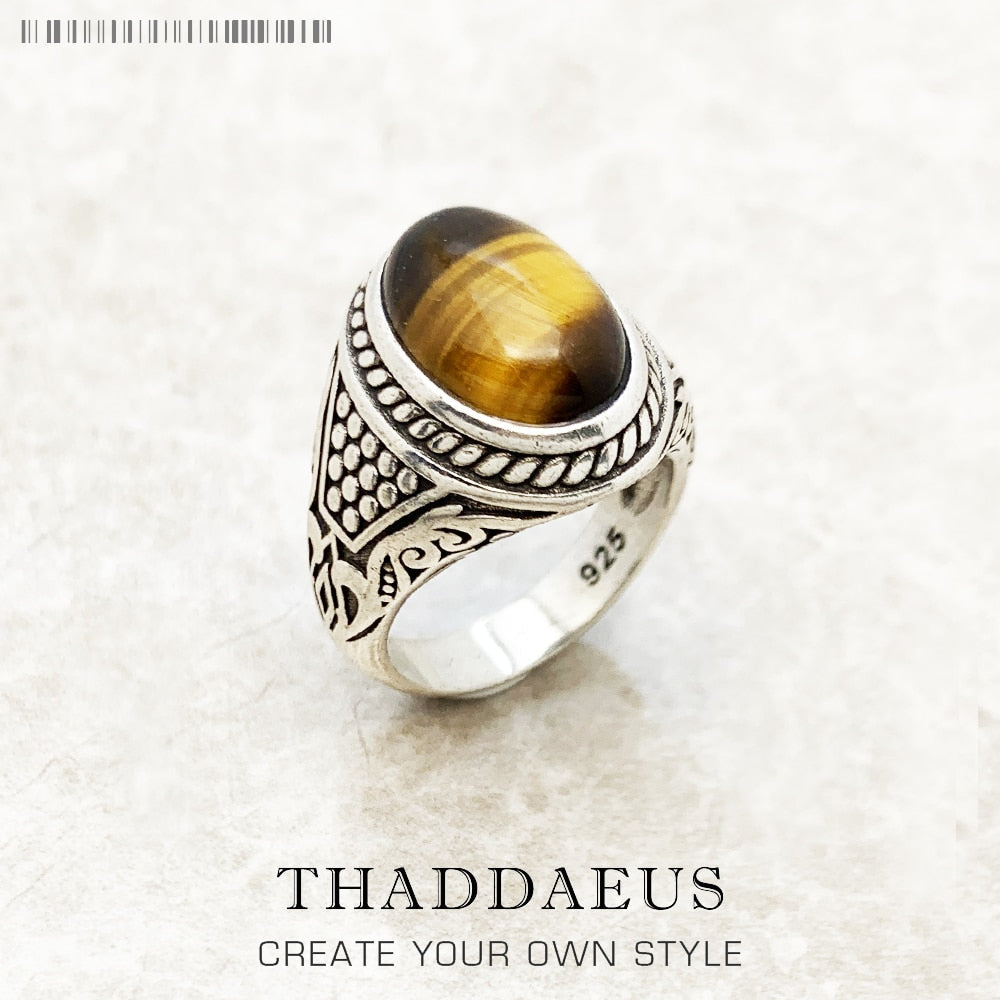 Ring Brown Oval Europe Style Fine Jewelry For Women Men Summer Brand New Vintage 925 Sterling Silver Powerful Gift