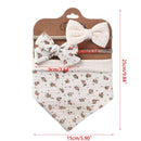 3Pcs/Set Cotton Baby Bib Bow Headband Adjustable Button Triangle Saliva Towel Print Infant Boy Girl
