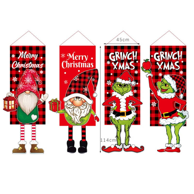 Christmas Door Hanging Banner Porch Santa Claus Faceless Doll Merry Christmas Flag Decorations For Home Navidad Ornament Pendant