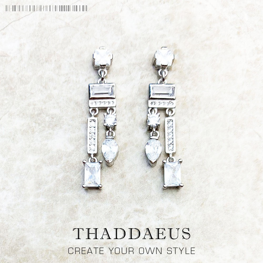 White Mix of Shapes Drop Earrings,Stunning Chandelier Jewelry For Women Summer Brand New Sterling Silver 925 Trendy Gift