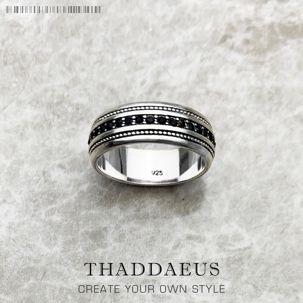 Black CZ Lane Ring,Europe Style Vintage Jewelry Fine Jewerly Gift For Men And Women In 925 Sterling Silver