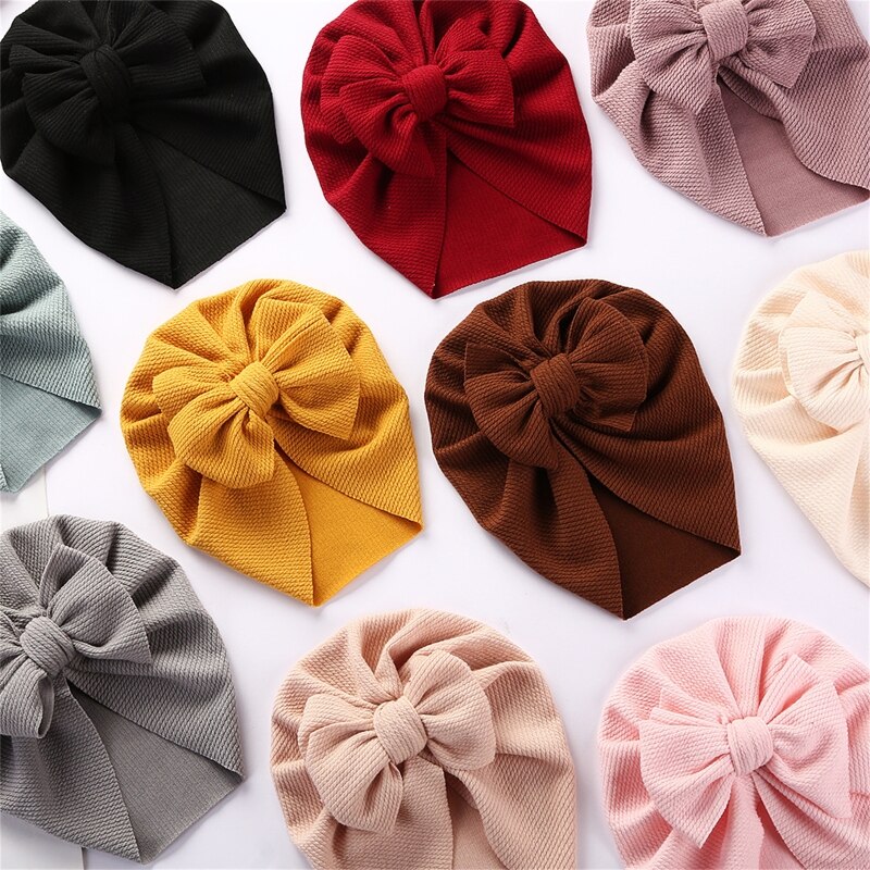 Baby Hat Cute Bows Knot Beanie Floral Bowknot Headwrap Newborn Soft Cotton Solid Color Bonnet Infants Kids Headwear Gifts