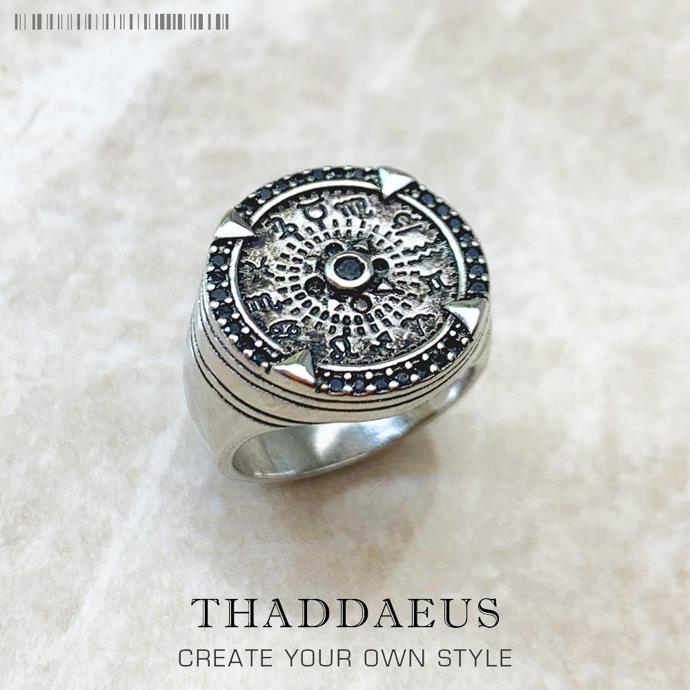 Elements of Nature Cocktail Ring in 925 Sterling Silver,Vintage Gift for Men,Europe Winter Fine Jewelry