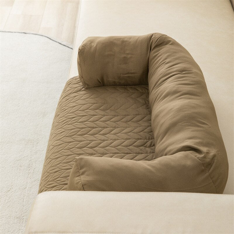 Four Seasons Waterproof Multifunctional Quilting Dog Bed Mat with Neck Bolster Machine Washable Sofa Cushion for Pet Dogs Puppy - anconmall