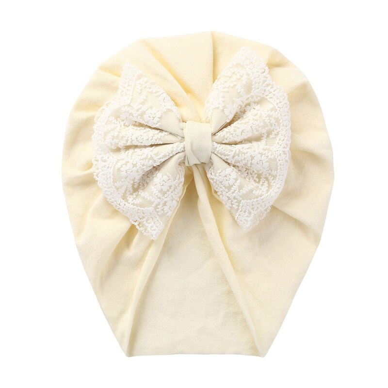 Baby Girl Turban Bow Hats Breathable Hat Headdress w/ Pure Color Comfort Beanie Skin Friendly Hand Wash Newborn Head