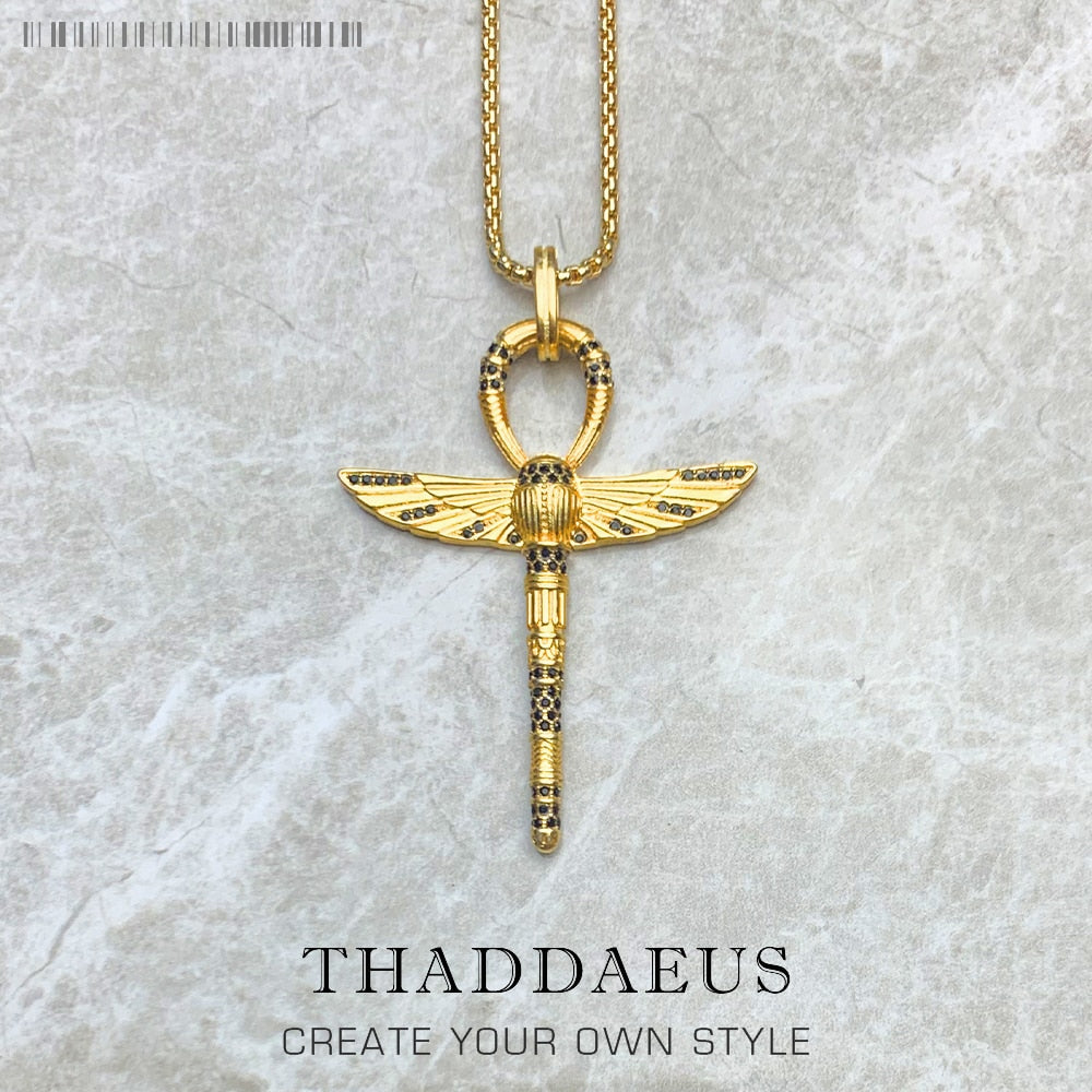 Necklace Cross of Life Ankh with Scarab,2021 Summer Brand New Fine Jewelry Europe 925 Sterling Silver Bijoux Gift For Women Men